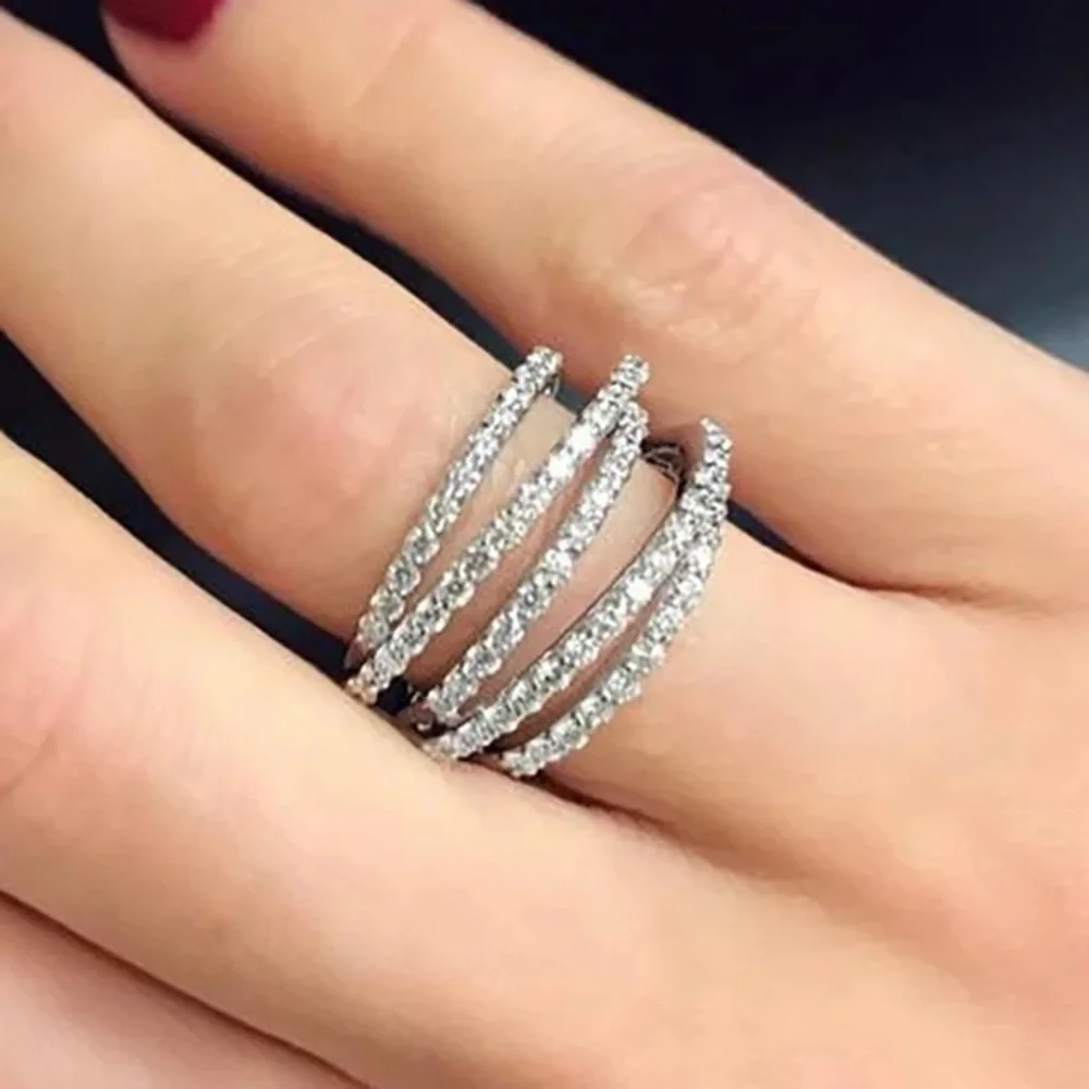 New Women’s 925 Silver Multi Layer Diamond Ring - Picture 1 of 5